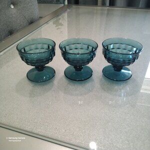 Vintage Set 3 Indiana Glass Company Riviera Blue 3.5" Footed Sherbert Dishes